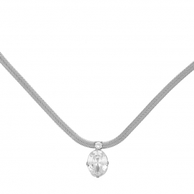 Κολιέ απο επιπλατινωμένο ανοξείδωτο ατσάλι, αλυσίδα φίδι με λευκό οβάλ κρύσταλλο, της Excite Fashion Jewellery. N011-S-65