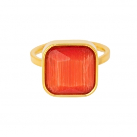 Δαχτυλίδι από επιχρυσωμένο ανοξείδωτο ατσάλι, με πορτοκαλί τετράγωνη πέτρα από κρύσταλλο , της Excite Fashion Jewellery. R-216A-R-G-6