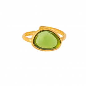 Δαχτυλίδι από επιχρυσωμένο ανοξείδωτο ατσάλι, με πράσινη οβάλ πέτρα, της Excite Fashion Jewellery. R-2304017-GN-5