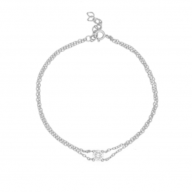 Βραχιόλι επιπλατινωμένο ασήμι 925, λευκό μονόπετρο δεμένο σε διπλή αλυσίδα, από την Excite Fashion Jewellery. B-10-S