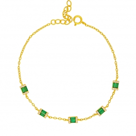 Κομψό βραχιόλι, δεμένο με πράσινα παραλληλόγραμμα, και λευκά ζιργκόν  από επιχρυσωμένο ασήμι 925 της Excite Fashion Jewellery. B-14-1-G