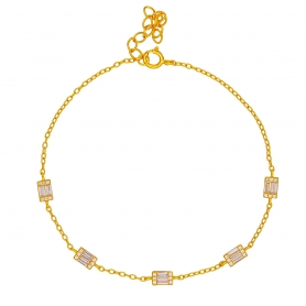Κομψό βραχιόλι,δεμένο με ορθογώνια στοιχεία στολισμένα με λευκά ζιργκόν από επιχρυσωμένο ασήμι 925 της Excite Fashion Jewellery. B-14-2-G