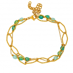 Χειροποίητο διπλό βραχιόλι της Excite Fashion Jewellery, με διαμανταρισμένη οβάλ αλυσίδα και πράσινα κρυσταλλάκια, από επιχρυσωμένο ανοξείδωτο ατσάλι. B-1736-01-08