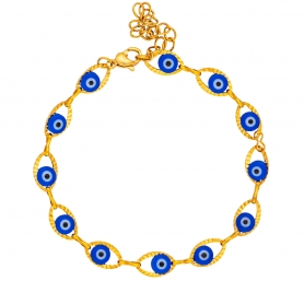 Βραχιόλι της Excite Fashion Jewellery, μπλέ ματάκια, επίχρυση οβάλ αλυσίδα  από ανοξείδωτο ατσάλι. B-1793-21