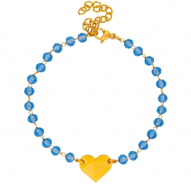 Βραχιόλι της Excite Fashion Jewellery, επίχρυση καρδιά δεμένη με γαλάζια κρυσταλλάκια, σε αλυσίδα από ανοξείδωτο ατσάλι. B-1800-07