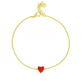 Βραχιόλι επιχρυσωμένο ασήμι 925, στολισμένο με κόκκινο ζιργκόν καρδια, από την Excite Fashion Jewellery.  B-20-G