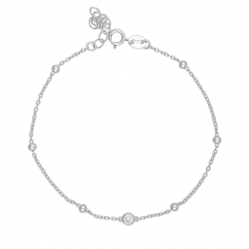 Βραχιόλι επιπλατινωμένο ασήμι 925, μονόπετρο λευκό ζιργκόν, αλυσίδα με dots, από την Excite Fashion Jewellery.  B-24-S