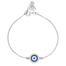 Βραχιόλι ματάκι στόχος της Excite Fashion Jewellery στολισμένο με λευκά και μπλε ζιργκόν από επιχρυσωμένο ασήμι 925. B-61-MPLE-AS-S-59