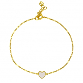 Βραχιόλι, καρδιά με λευκό σμάλτο  από επιχρυσωμένο ασήμι 925 της Excite Fashion Jewellery. B-9-AS-G