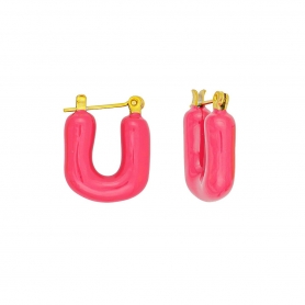 Κρικάκια, με ροζ σμάλτο, από ανοξείδωτο (δεν μαυρίζει) επιχρυσωμένο ατσάλι, της Excite Fashion Jewellery. E-1014A-ROSE