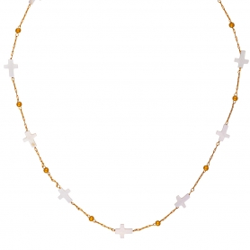 Κολιέ με σταυρουδάκια φιλντισι και χρυσές χάντρες από επιχρυσωμένο ανοξείδωτο ατσάλι της Excite Fashion Jewellery. K-1789-2