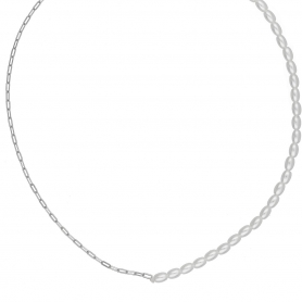 Κολιέ επιπλατινωμένο ασήμι  925, Half-Half με πέρλες και οβάλ αλυσίδα, από την Excite Fashion Jewellery.  K-26-1-S