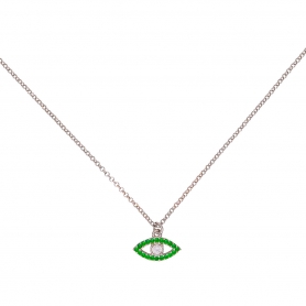 Κολιέ ματάκι Excite Fashion Jewellery με πράσινα ζιργκόν και ένα λευκό στο κέντρο,  από επιπλατινωμένο ασήμι 925. K-27-12-S-76