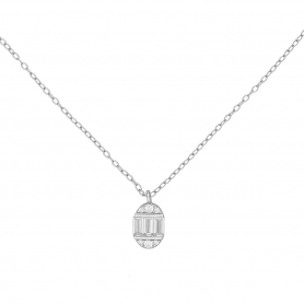 Κολιέ επιπλατινωμένο ασήμι 925, οβάλ μοτίφ με ορθογώνια και στρογγυλά λευκά ζιργκόν, από την Excite Fashion Jewellery.  K-31-S