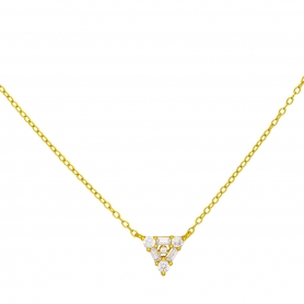 Κολιέ επιχρυσωμένο ασήμι 925, τρίγωνο μοτίφ με ορθογώνια και στρογγυλά λευκά ζιργκόν, από την Excite Fashion Jewellery.  K-32-G