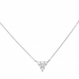 Κολιέ επιπλατινωμένο ασήμι 925, τρίγωνο μοτίφ με ορθογώνια και στρογγυλά λευκά ζιργκόν, από την Excite Fashion Jewellery.  K-32-S