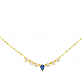Κομψό κολιέ με μπλε σταγόνα και λευκά  ζιργκόν, από επιχρυσωμένο  ασήμι 925 της Excite Fashion Jewellery. K-36-G