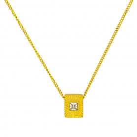 Kολιέ από επιχρυσωμένο ανοξείδωτο ατσάλι, τετράγωνο μοτίφ με ανάγλυφες ακτίνες και λευκό κρυσταλλάκι της Excite fashion jewellery. N-2071A-G-69