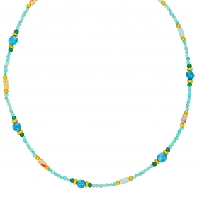 Κολιέ από επιχρυσωμένο ανοξείδωτο ατσάλι, τιρκουάζ, γαλάζιες, πέτρες και πολύχωμες μπάρες σωλήνα, της Excite Fashion Jewellery.  N-2271A-G-9