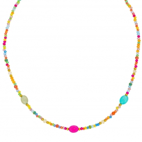 Κολιέ από επιχρυσωμένο ανοξείδωτο ατσάλι, με πολύχρωμες χάντρες, και οβάλ πέτρες, της Excite Fashion Jewellery.  N-22931A-COLORFUL-65