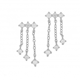 Κομψά, κρεμαστά, ασύμμετρα σκουλαρίκια με αλυσιδίτσα και λευκά ζιργκόν, από επιπλατινωμένο ασήμι 925, της Excite Fashion Jewellery. S-73-S