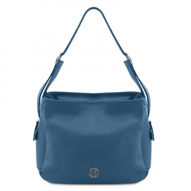 Γυναικεία Τσάντα Ώμου Δερμάτινη Charlotte-Μπλε