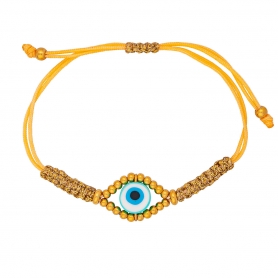 Χειροποίητο βραχιόλι της Excite Fashion Jewellery, μακραμέ, κίτρινο κορδόνι, με ματάκι χρυσές χάντρες. B-1770-22