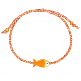 Χειροποίητο βραχιόλι της Excite Fashion Jewellery, μακραμέ, δίχρωμο κορδόνι, επίχρυσο ψαράκι με πορτοκαλί και λευκό σμάλτο. B-1772-22