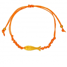 Χειροποίητο βραχιόλι μακραμέ  της Excite Fashion Jewellery, πορτοκαλί κορδόνι, επίχρυσο ψαράκι. B-1781-16