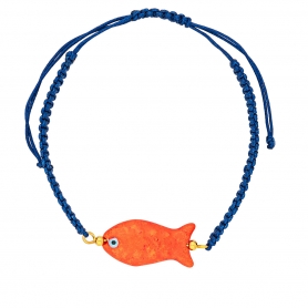 Χειροποίητο βραχιόλι μακραμέ  της Excite Fashion Jewellery, μπλέ κορδόνι πορτοκαλί ψαράκι. B-1787-22