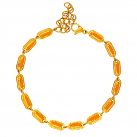 Βραχιόλι αλυσίδα της Excite Fashion Jewellery, οβάλ ανάγλυφα στοιχεία με πορτοκαλί  σμάλτο από επιχρυσωμένο ανοξείδωτο ατσάλι. B-1797-22