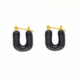 Κρικάκια, με μαύρο σμάλτο, από ανοξείδωτο (δεν μαυρίζει) επιχρυσωμένο ατσάλι, της Excite Fashion Jewellery. E-1014A-BLACK