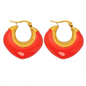 Κρίκοι, από επιχρυσωμένο ανοξείδωτο (δεν μαυρίζει)  ατσάλι, με πορτοκαλί σμάλτο, της Excite Fashion Jewellery. E-1196A-ORANGE-G-69