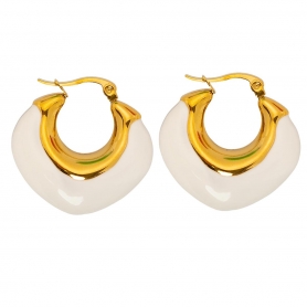 Κρίκοι, από επιχρυσωμένο ανοξείδωτο (δεν μαυρίζει)  ατσάλι, με λευκό σμάλτο, της Excite Fashion Jewellery. E-1196A-WHITE-69