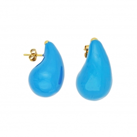 Σκουλαρίκια σταγόνες με γαλάζιο σμάλτο από ανοξείδωτο επιχρυσωμένο ατσάλι, της Excite Fashion Jewellery. E-1700A-BLUE