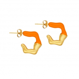 Πολύγωνα κρικάκια, με πορτοκαλί σμάλτο, από ανοξείδωτο επιχρυσωμένο ατσάλι, της Excite Fashion Jewellery. E-1901A-ORANGE-6