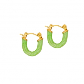Κρικάκια μισά, με πράσινο σμάλτο, από ανοξείδωτο επιχρυσωμένο ατσάλι, της Excite Fashion Jewellery. E-2386A-GREEN