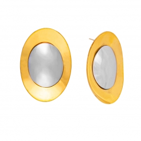 Οβάλ δίχρωμα σκουλαρίκια  από ανοξείδωτο (δεν μαυρίζει)  ατσάλι, της Excite Fashion Jewellery. E-2613-G