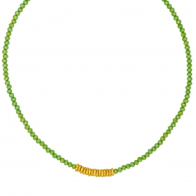 Χειροποίητο κολιέ  με πράσινες γυάλινες  χάνδρες, επίχρυσες ανάγλυφες ροδέλες , της Excite Fashion Jewellery. K-1422-07-04-79