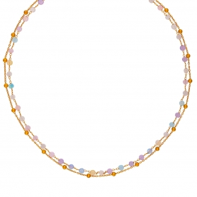 Χειροποίητο διπλό κολιέ,  ροζάριο με περλέ πλακέ πέτρες, αλυσίδα με χρυσές χάντρες, από επιχρυσωμένο  ανοξείδωτο ατσάλι (δεν μαυρίζει),  της Excite Fashion Jewellery. K-1750-01-14