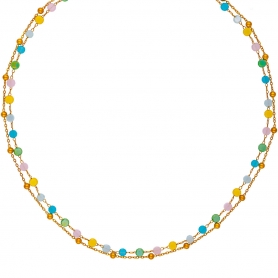 Χειροποίητο διπλό κολιέ,  ροζάριο με πολύχρωμες πλακέ πέτρες, αλυσίδα με χρυσές χάντρες, από επιχρυσωμένο  ανοξείδωτο ατσάλι (δεν μαυρίζει),  της Excite Fashion Jewellery. K-1750-01-16