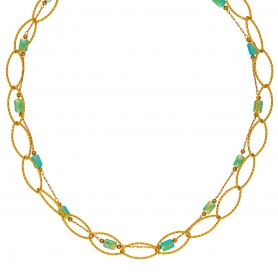 Χειροποίητο διπλό κολιέ, με οβάλ αλυσίδα και πράσινα  κρυσταλλάκια, από επιχρυσωμένο  ανοξείδωτο ατσάλι (δεν μαυρίζει),  της Excite Fashion Jewellery. K-1754-01-08