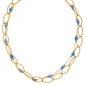 Χειροποίητο διπλό κολιέ, με οβάλ αλυσίδα και γαλάζια  κρυσταλλάκια, από επιχρυσωμένο  ανοξείδωτο ατσάλι (δεν μαυρίζει),  της Excite Fashion Jewellery. K-1754-01-14