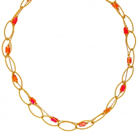 Χειροποίητο διπλό κολιέ, με οβάλ αλυσίδα και κοραλί  κρυσταλλάκια, από επιχρυσωμένο  ανοξείδωτο ατσάλι (δεν μαυρίζει),  της Excite Fashion Jewellery. K-1754-01-22