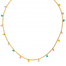Κολιέ με πολύχρωμα κρεμαστά κρυσταλλακια, από ανοξείδωτο επίχρυσο ατσάλι της Excite Fashion Jewellery. K-1793-07