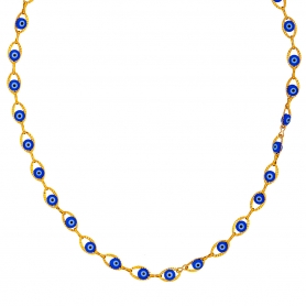 Κολιέ οβάλ αλυσίδα,ματάκια με μπλέ σμάλτο, από ανοξείδωτο ατσάλι της Excite Fashion Jewellery. K-1795-21