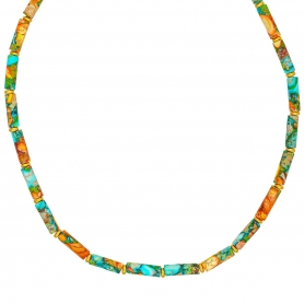 Kολιέ  με χάντρες σωλήνα, χρωματιστό μοτίβο, χρυσές ροδέλες, από επιχρυσωμένο ανοξείδωτο ατσάλι της  Excite fashion jewellery, N-044A-G-89