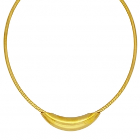 Εντυπωσιακό κολιέ με πομπέ οβάλ σωλήνα και σπιράλ αλυσίδα από επιχρυσωμένο ανοξείδωτο ατσάλι της  Excite fashion jewellery, N-387A-G
