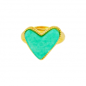 Δαχτυλίδι καρδιά με πράσινο σμάλτο από επιχρυσωμένο ανοξείδωτο ατσάλι της Excite Fashion Jewellery. R-1662A-GREEN