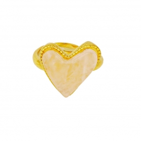 Δαχτυλίδι καρδιά με μπέζ σμάλτο από επιχρυσωμένο ανοξείδωτο ατσάλι της Excite Fashion Jewellery. R-1662A-ROSE
